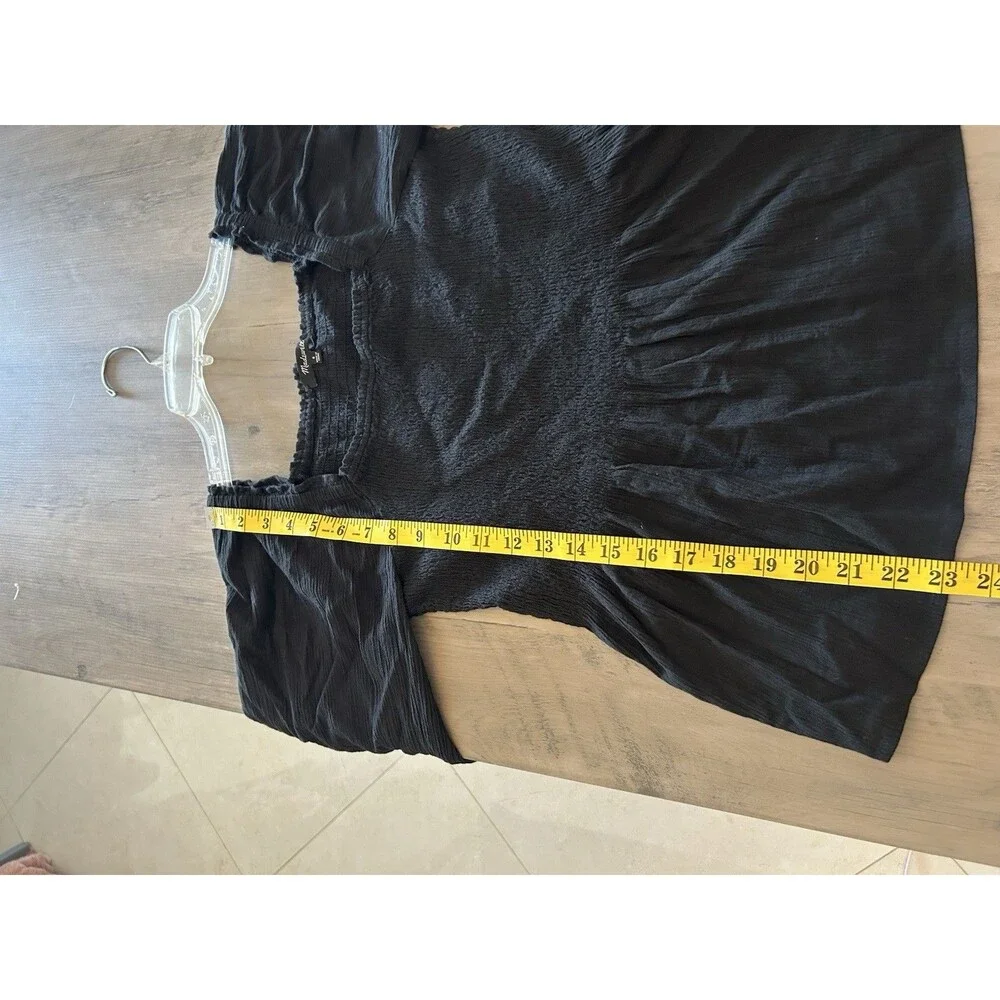 Madewell Lucie Puff Sleeve Black Cotton Peplum Top Size 6